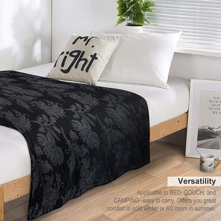Black And Silver Vintage Damask Throw Blanket