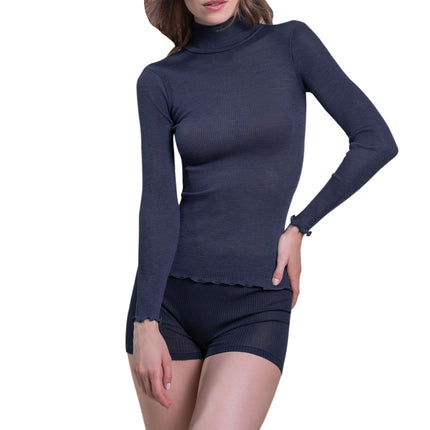 EGi Luxury Wool Silk Turtleneck Long Sleeve Top. Proudly Made in Italy (1494)