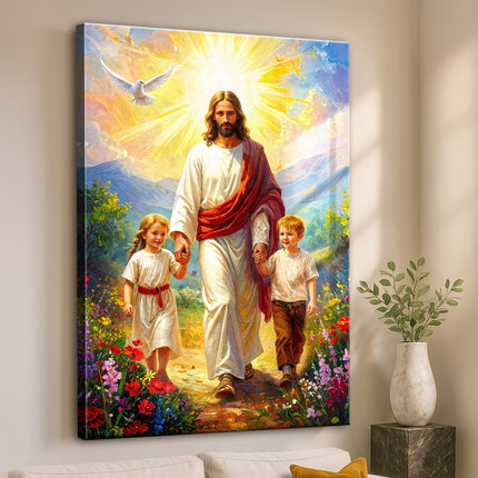 Jesus Walking With Kids Faith Wall Art