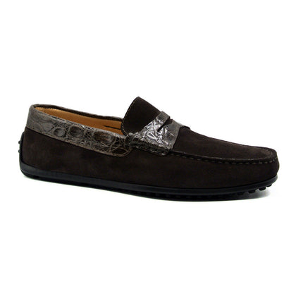 MONZA Sueded Calfskin with Crocodile Driver, Nicotine