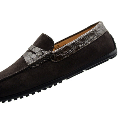 MONZA Sueded Calfskin with Crocodile Driver, Nicotine