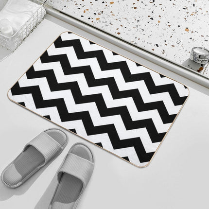 Black And White ZIG-ZAG  Easy To Clean Bath Mat