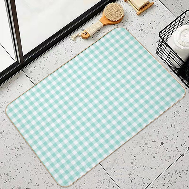 Aqua Gingham Checkered Pattern Design  High-Traffic Bath Mat