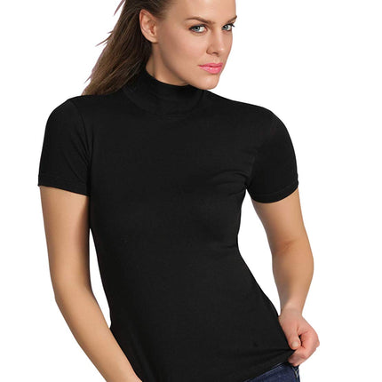 BASIC COTTON Free Spirit Premium Quality Cotton Women's Turtleneck Short Sleeve Shirt Made in Italy (676)