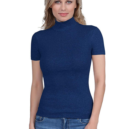 BASIC COTTON Free Spirit Premium Quality Cotton Women's Turtleneck Short Sleeve Shirt Made in Italy (676)