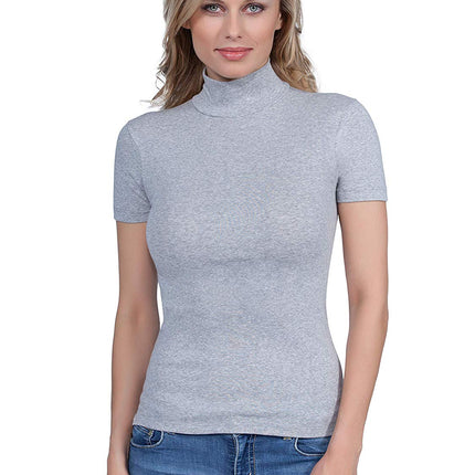 BASIC COTTON Free Spirit Premium Quality Cotton Women's Turtleneck Short Sleeve Shirt Made in Italy (676)