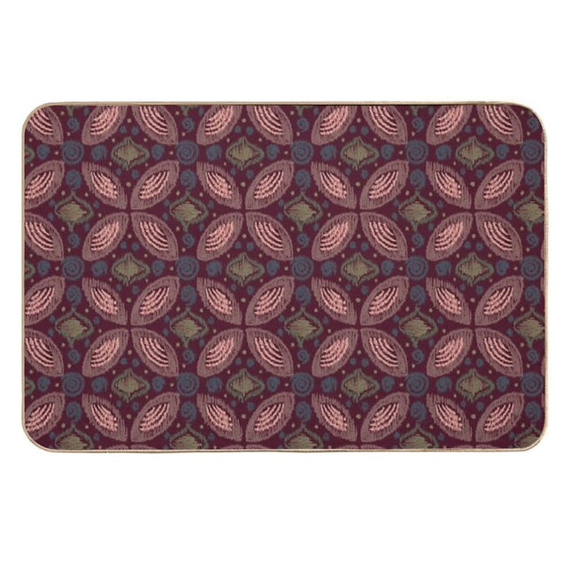 Textured Ikat Floral Swirl  Earth-Toned Abstract Ethnic Pattern  Rapid-Drying Bath Mat
