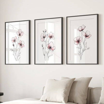 Floral Minimalist Art Posters. 3 Piece Wall Decor