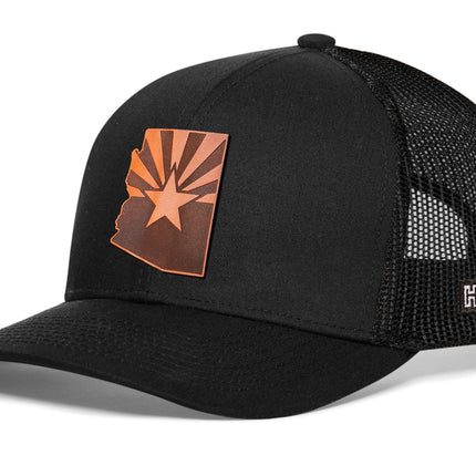 Arizona Flag Trucker Hat Leather  |  Black Arizona Flag Snapback