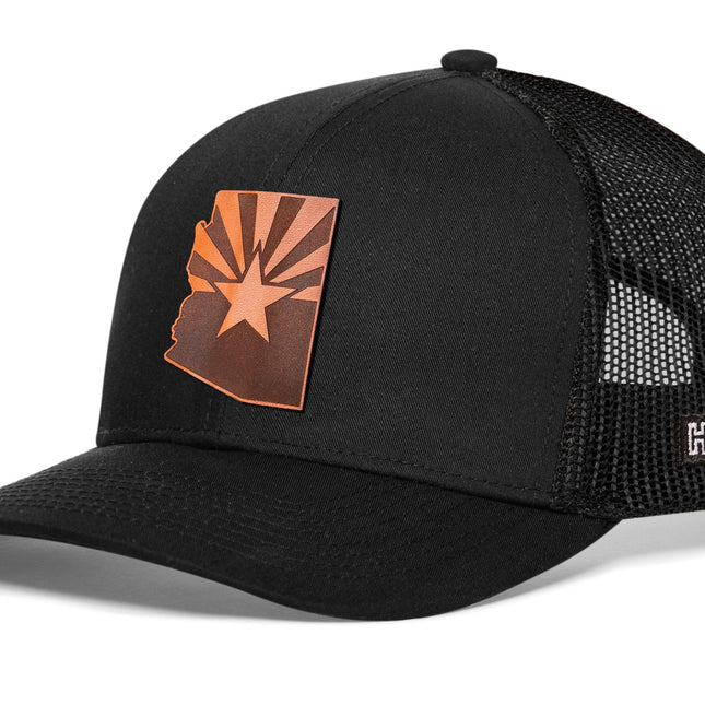 Arizona Flag Trucker Hat Leather  |  Black Arizona Flag Snapback