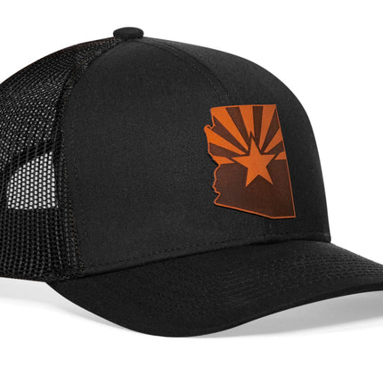 Arizona Flag Trucker Hat Leather  |  Black Arizona Flag Snapback