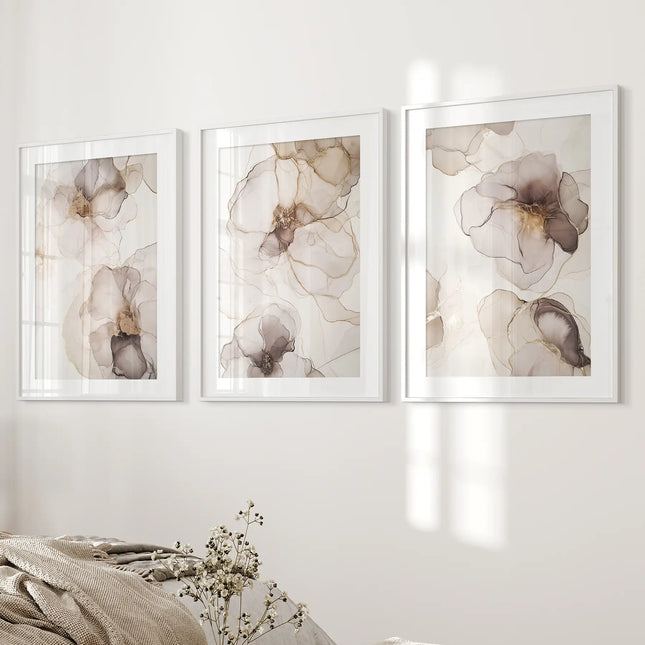 Watercolor Floral Abstract. Modern 3 Piece Wall Decor