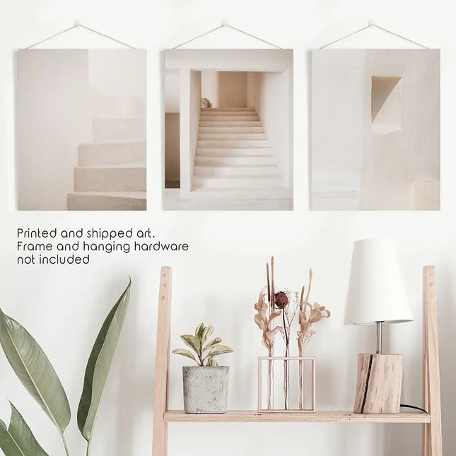 Beige Architectural Wall Art Prints. Light Tones Stairways