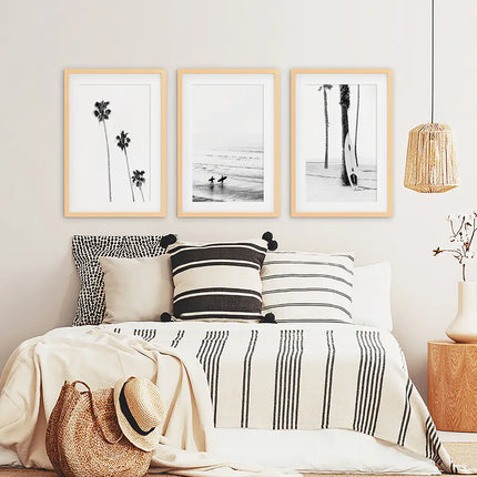 Modern Black White Ocean Surfing Wall Art Set