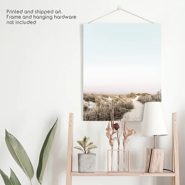 Boho Chic Wall Art Print. Sandy Beach Path, Dried Grass
