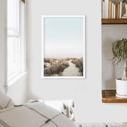 Boho Chic Wall Art Print. Sandy Beach Path, Dried Grass
