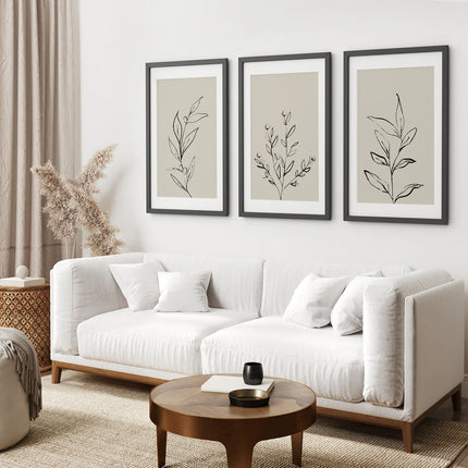 3 Piece Contemporary Art Set of Posters. One Line Drawing