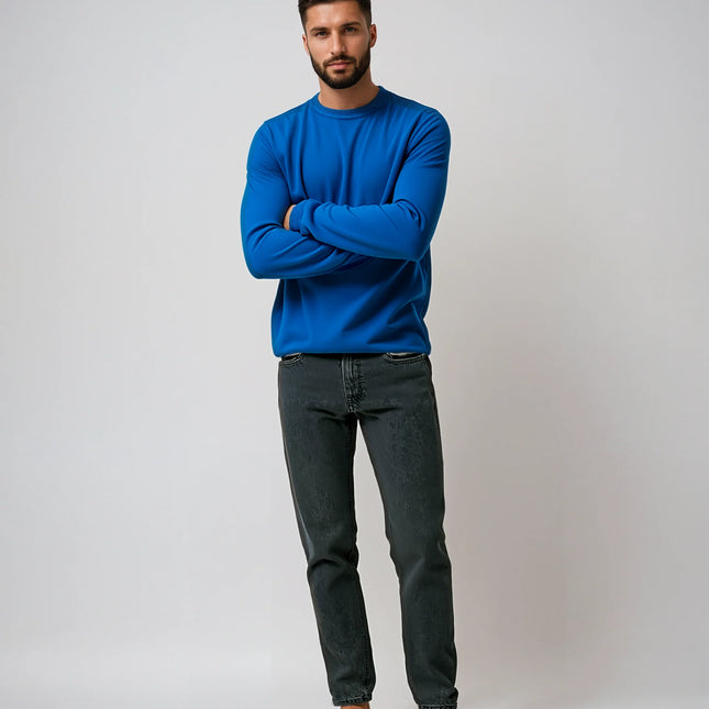 100% Cotton Crew with Blue Contrast Stitching
