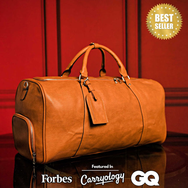 Brown Tumbled Leather Duffle Bag