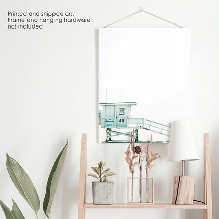 California Coastal Life Themed Print. Blue Lifeguard Hut