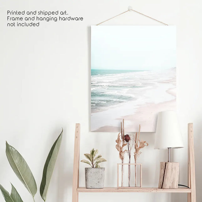 Beige Coastal Beach Wall Art Print. Ocean Waves