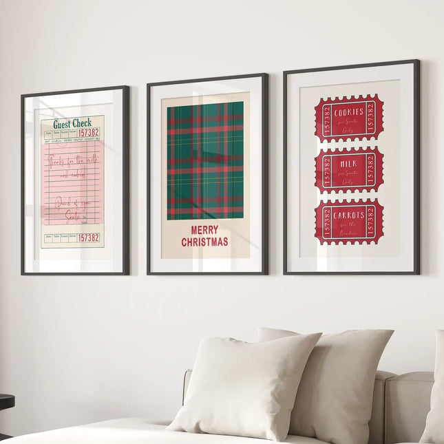 Christmas Wall Art Set. Guest Check, Santa Tickets