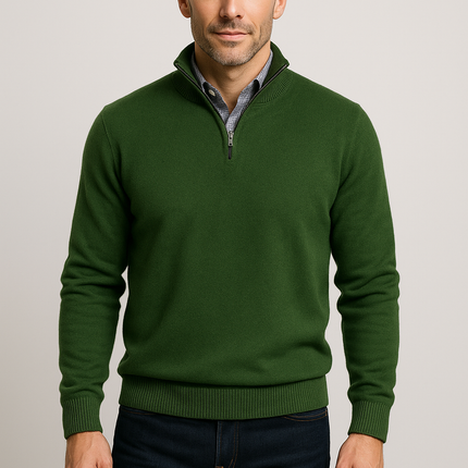 Cashmere blend Quarter-Zip Pullover Sweater - FOREST