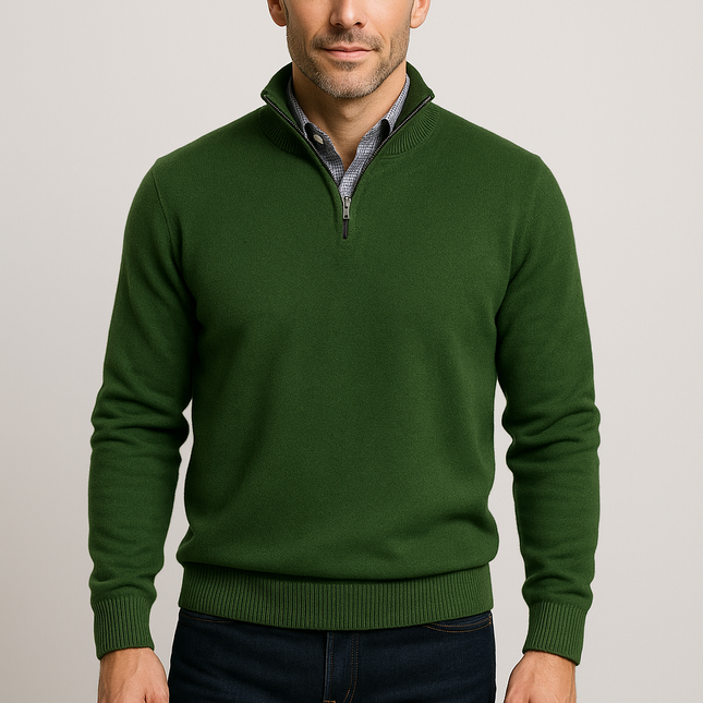 Cashmere blend Quarter-Zip Pullover Sweater - FOREST