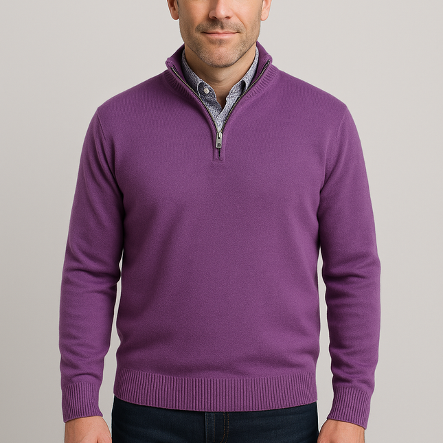 Cashmere blend Quarter-Zip Pullover Sweater - Lilac
