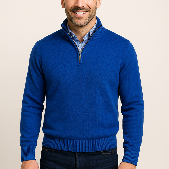 Cashmere blend Quarter-Zip Pullover Sweater - Royal