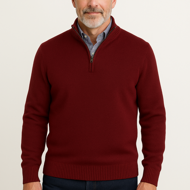 Cashmere blend Quarter-Zip Pullover Sweater - Wine