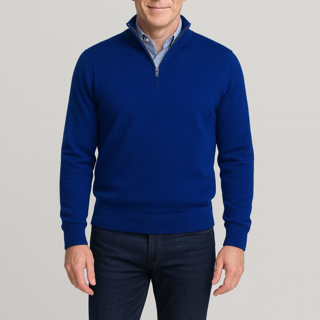 Merino Wool Quarter-Zip Sweater in Admiral Blue