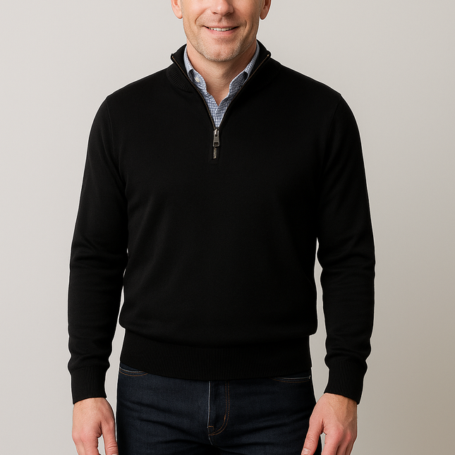 Merino Wool Quarter-Zip Sweater in Black