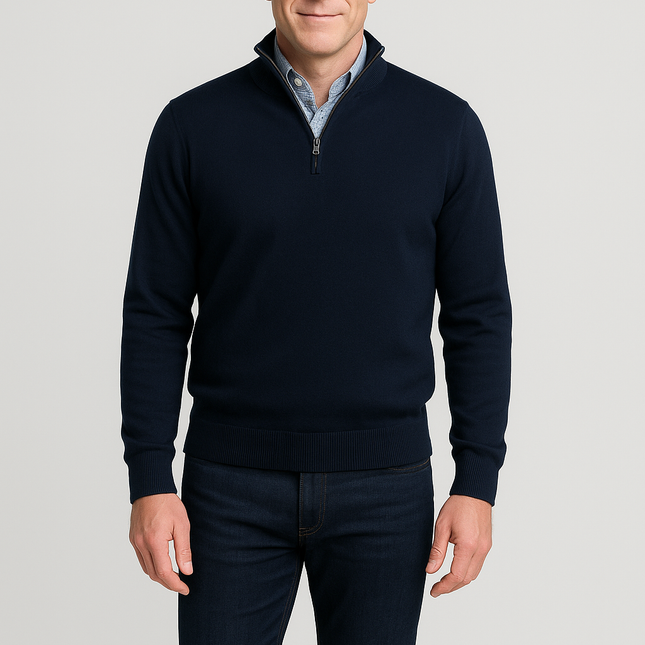 Merino Wool Quarter-Zip Sweater in Navy