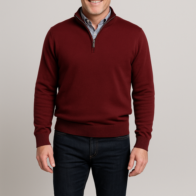 Merino Wool Quarter-Zip Sweater in Wine