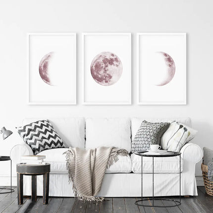 Moon Phases. Pink Wall Art Set for Girl's Nursery