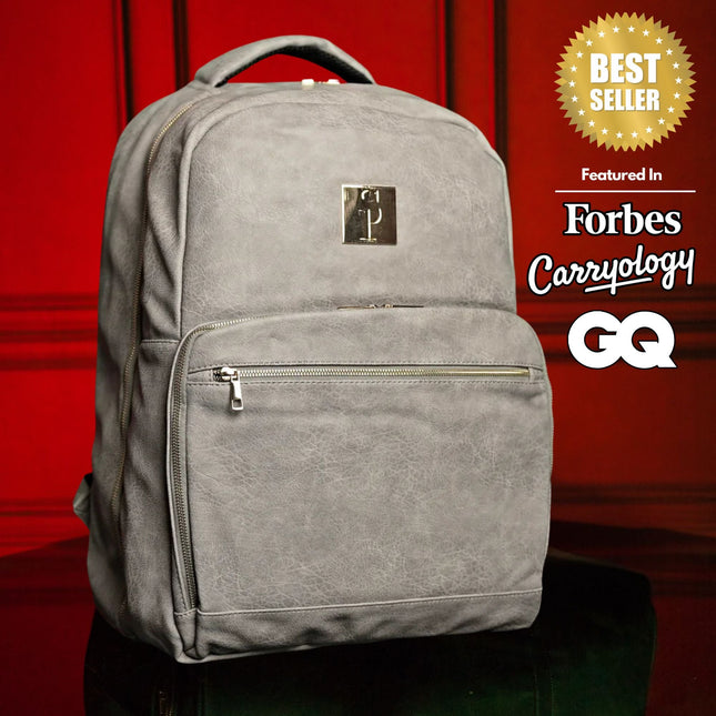 Grey Leather Commuter Bag