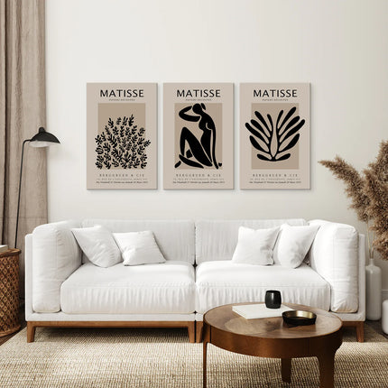 Black and Beige Matisse Set of 3 Posters. Vintage Style