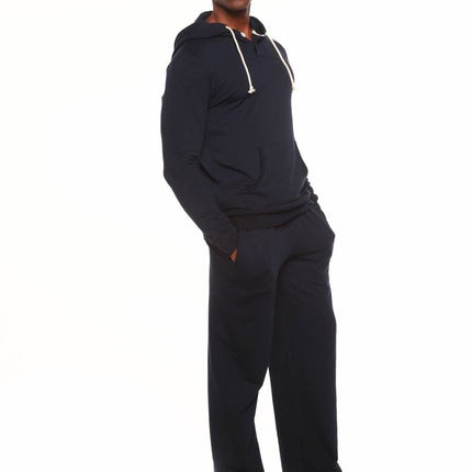 Men's Henley Style Bamboo Viscose Fleece Hoodie + Fleece Lounge Pants