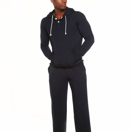 Men's Henley Style Bamboo Viscose Fleece Hoodie + Fleece Lounge Pants