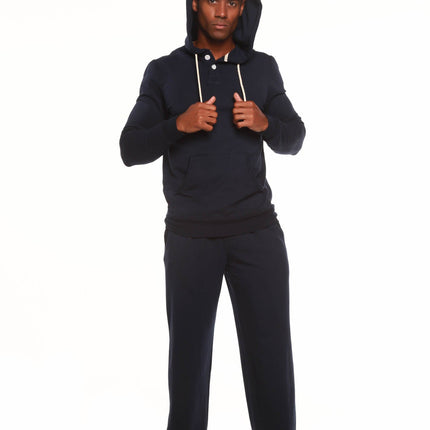 Men's Henley Style Bamboo Viscose Fleece Hoodie + Fleece Lounge Pants