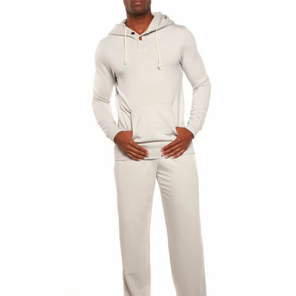 Men's Henley Style Bamboo Viscose Fleece Hoodie + Fleece Lounge Pants