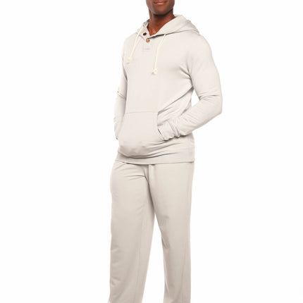 Men's Henley Style Bamboo Viscose Fleece Hoodie + Fleece Lounge Pants