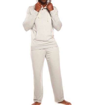 Men's Henley Style Bamboo Viscose Fleece Hoodie + Fleece Lounge Pants