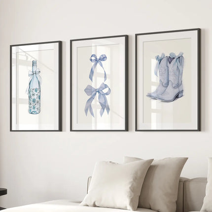Preppy Aesthetic Dorm Decor Blue Wall Art Prints