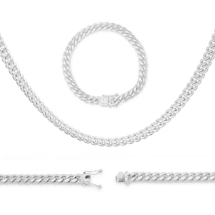 Silver Cuban Link Chain Necklace 30" Bracelet 8.5" Stainless Steel Set For Men