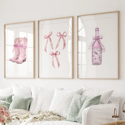 Trendy Pink Wall Art Prints Preppy Room Decor Set
