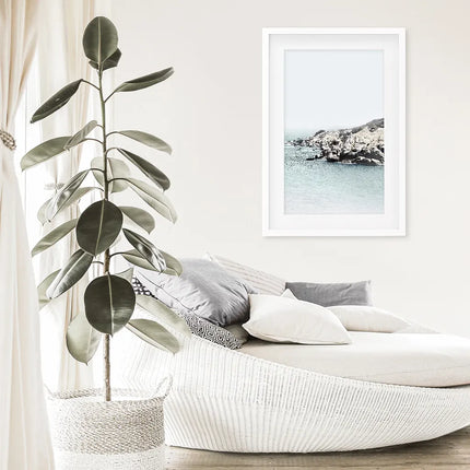 Nautical Neutral Tones Print. Ocean Waves, Rocks