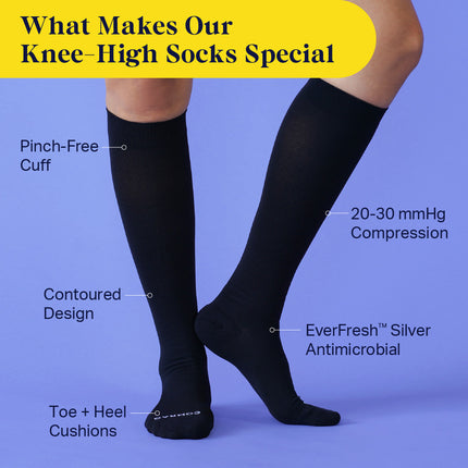 Knee-High Compression Socks – 3 Pack Solids (20-30 mmHg)