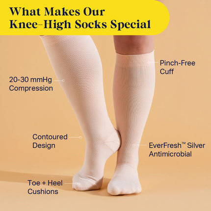 Knee-High Compression Socks – Solid Rose (20-30 mmHg)